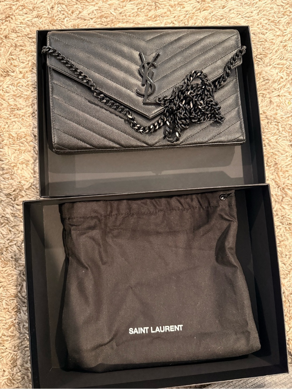 Saint Laurent Black Chevron Quilted Leather Envelope Wallet - Picture 3 of 6